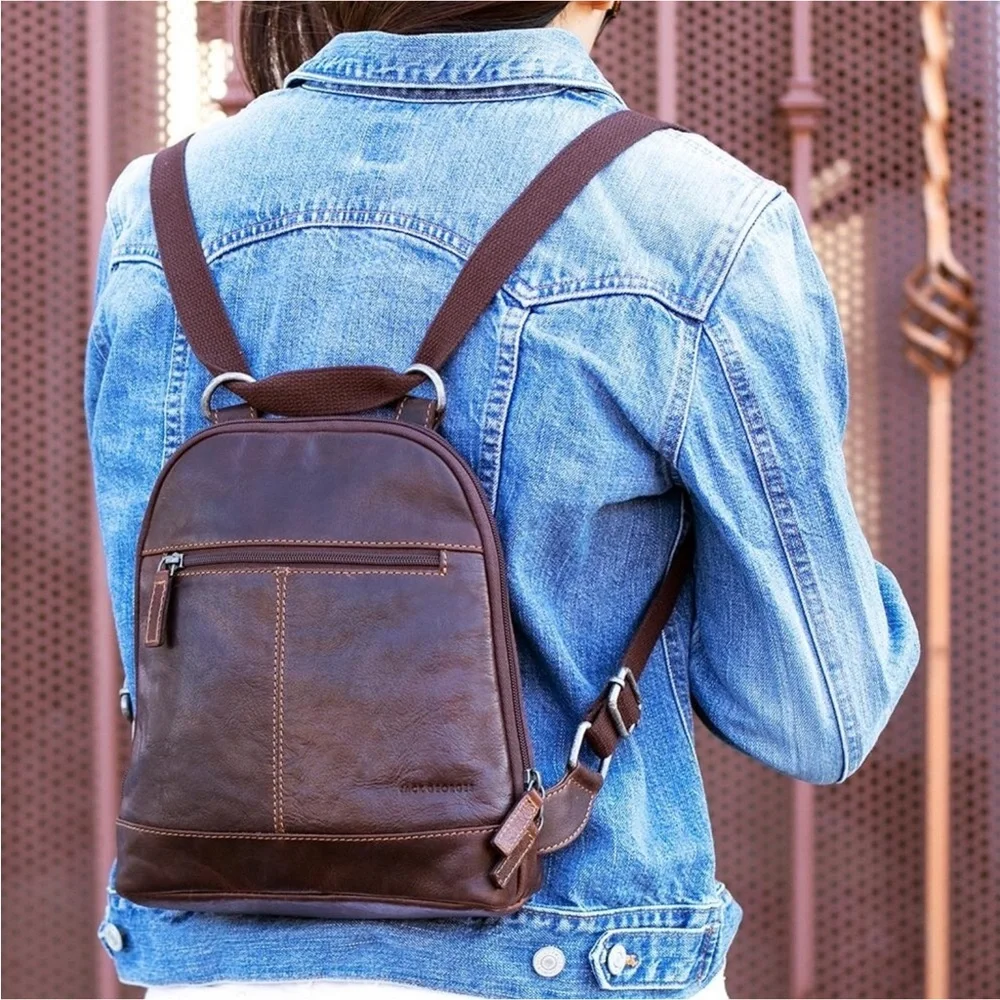 Jack Georges Voyager cognac leather backpack crossbody unisex vintage